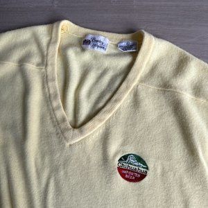 Vintage Country Squire Soft Acrylic Chihuahua Beer Yellow V Neck Sweater Size XL
